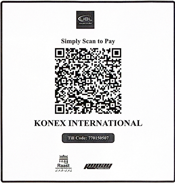 UBL Raast QR code for KONEX International, Till Code 770150507