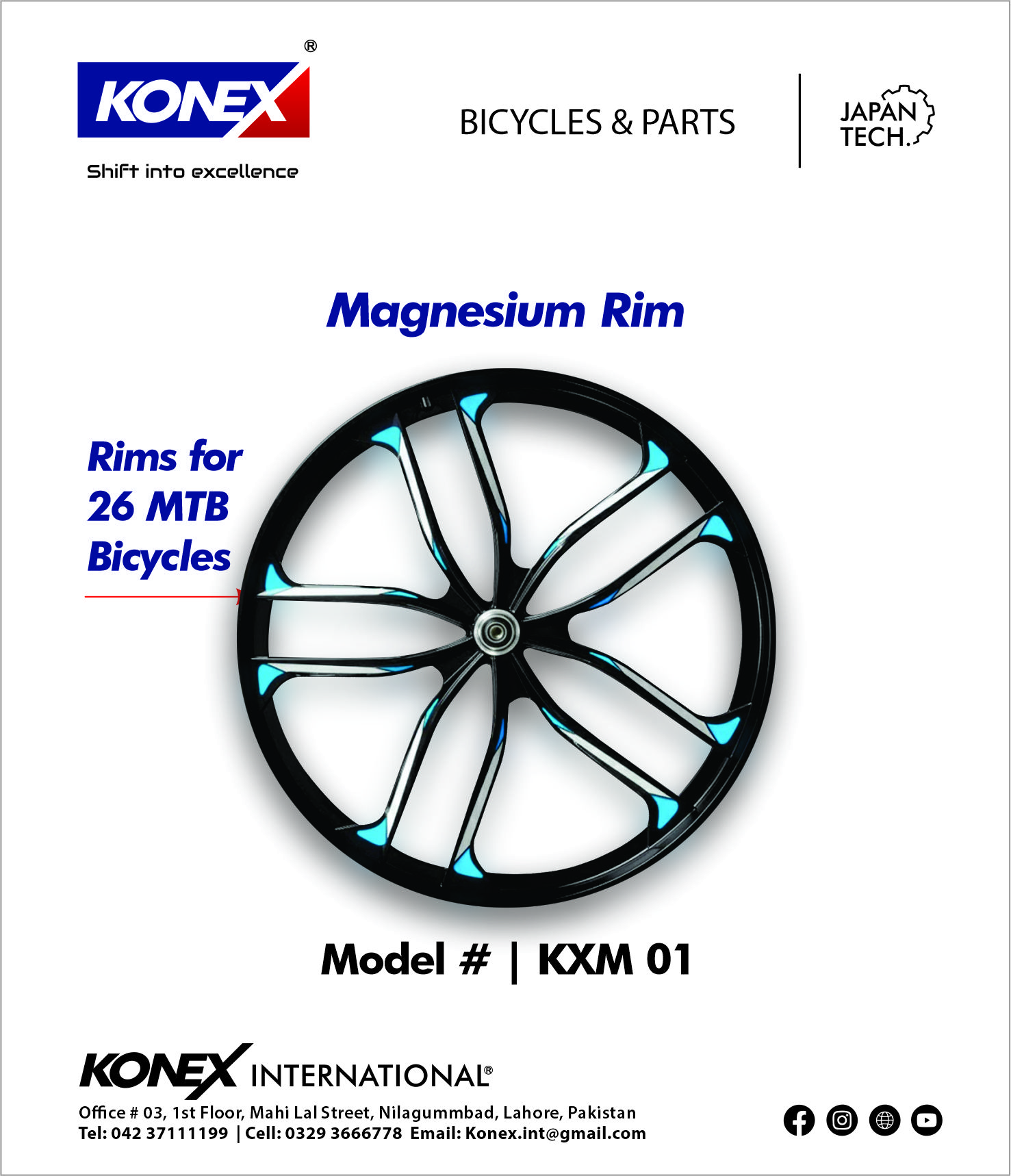 KONEX KXM-01 Magnesium Rim For 26MTB Bicycle