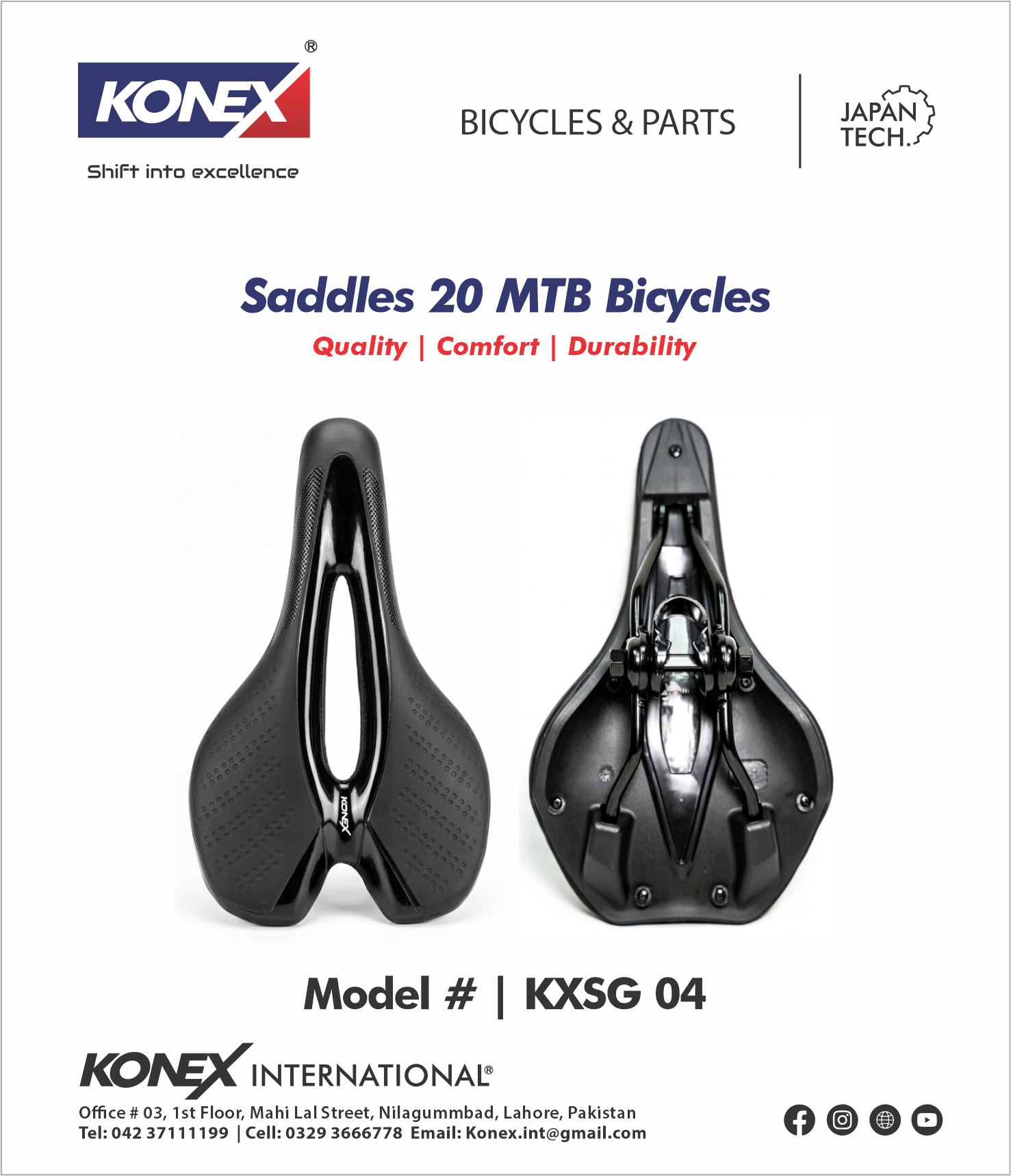 KONEX 26 MTB Saddle with Portable USB Light.